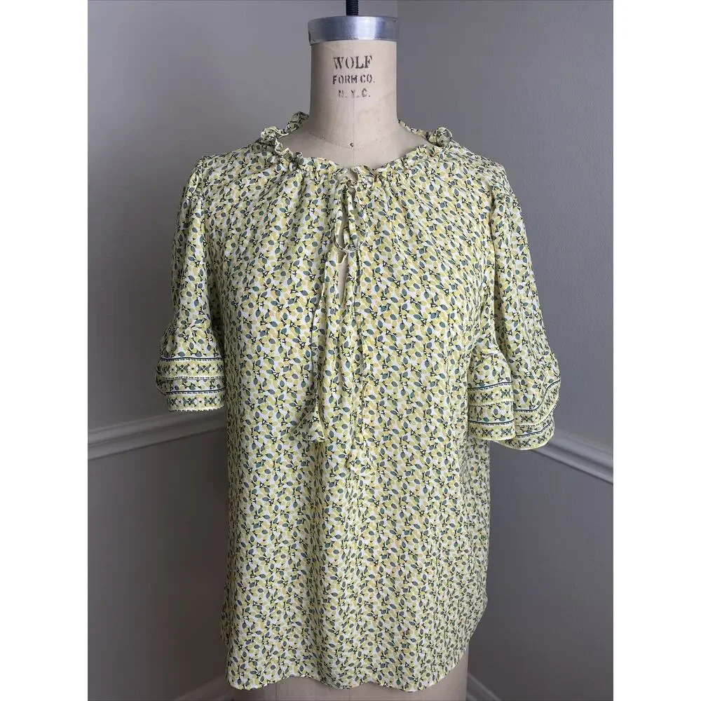 max studio, short sleeve blouse, multicolor, lemon print, large, NWT - Picture 1 of 8